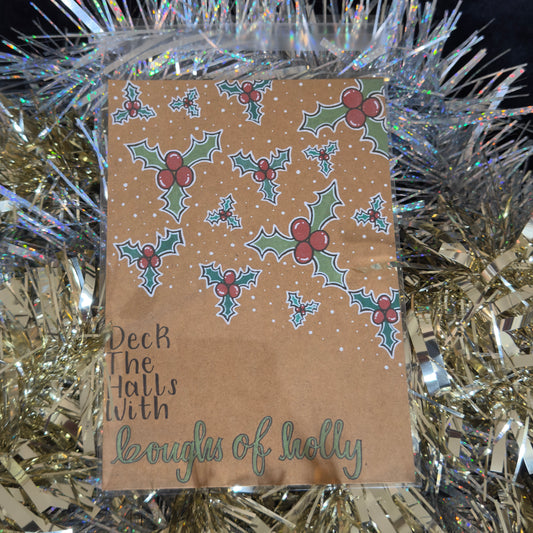 “Deck The Halls With Boughs of Holly” Hand-Drawn Christmas Card (5x7)